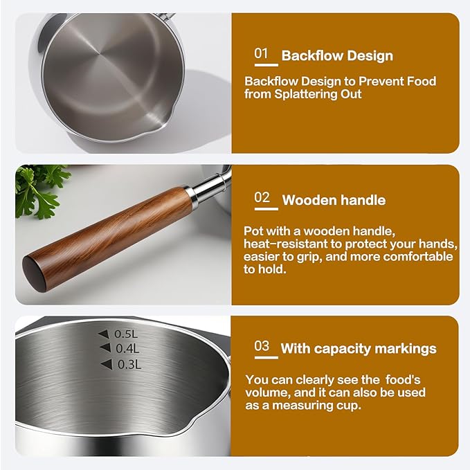 Chefilla 500ml Stainless Steel Butter Warmer Pot with Handle