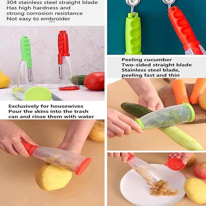 Chefilla Vegetable & Fruit Peeler – Stainless Steel Blade with Built-In Peel Container for Clean & Effortless Prep