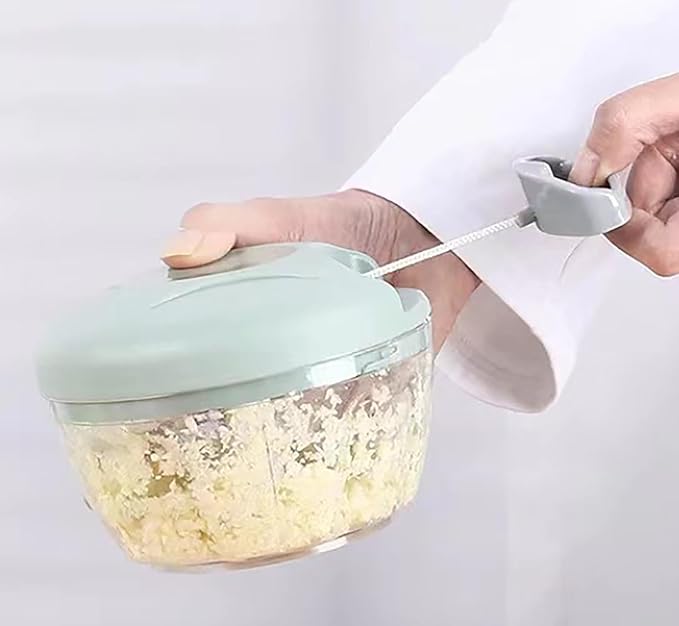 Chefilla Hand Pull Manual Food Chopper – 3-Blade Stainless Steel Mini Vegetable & Fruit Cutter