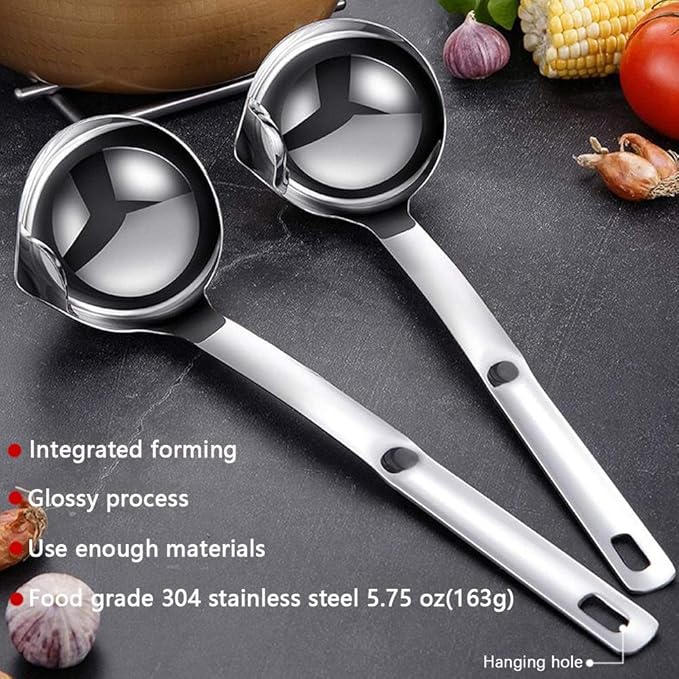 Chefilla Stainless Steel Oil Separator Ladle – 304 Grade Soup & Gravy Fat Skimmer Spoon for Healthy Cooking