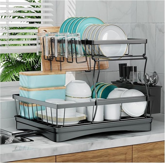 Chefilla 2-Tier Dish Drying Rack with Drainboard