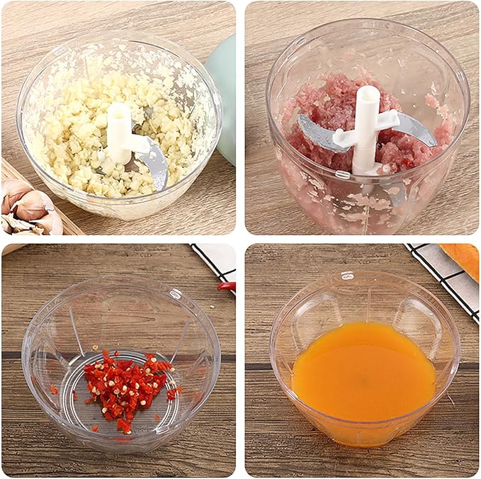 Chefilla Hand Pull Manual Food Chopper – 3-Blade Stainless Steel Mini Vegetable & Fruit Cutter