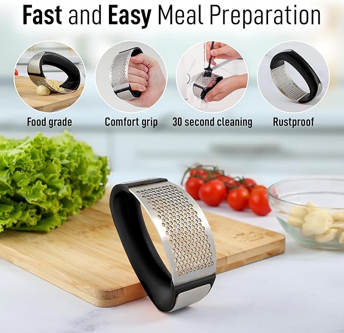 Chefilla Stainless Steel Garlic Press Masher – Easy Grip Manual Crusher for Garlic, Ginger & Spices