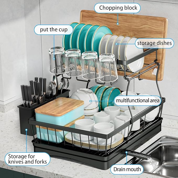 Chefilla 2-Tier Dish Drying Rack with Drainboard