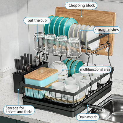 Chefilla 2-Tier Dish Drying Rack with Drainboard