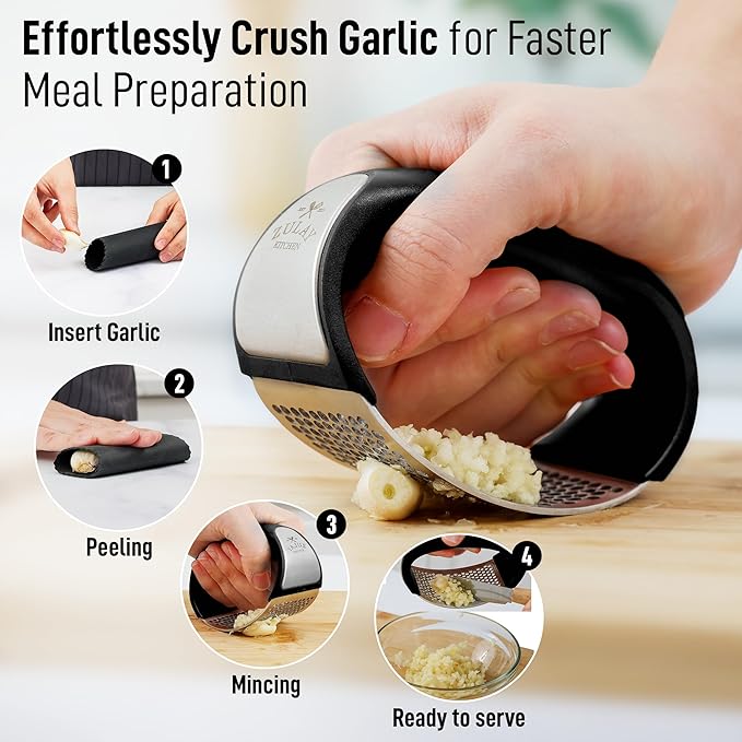 Chefilla Stainless Steel Garlic Press Masher – Easy Grip Manual Crusher for Garlic, Ginger & Spices